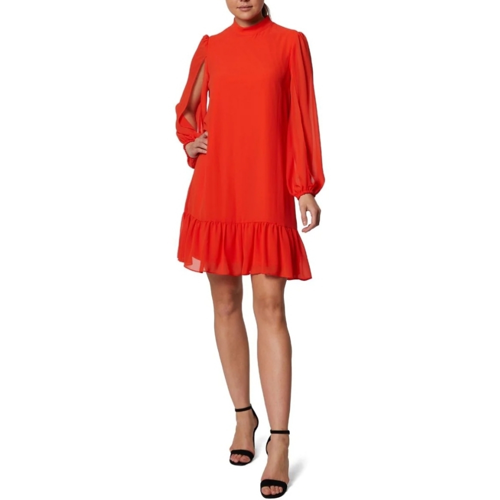 LAUNDRY BY SHELLI SEGALRUFFLED SPLIT SLEEVE MINI SHIFT DRESS